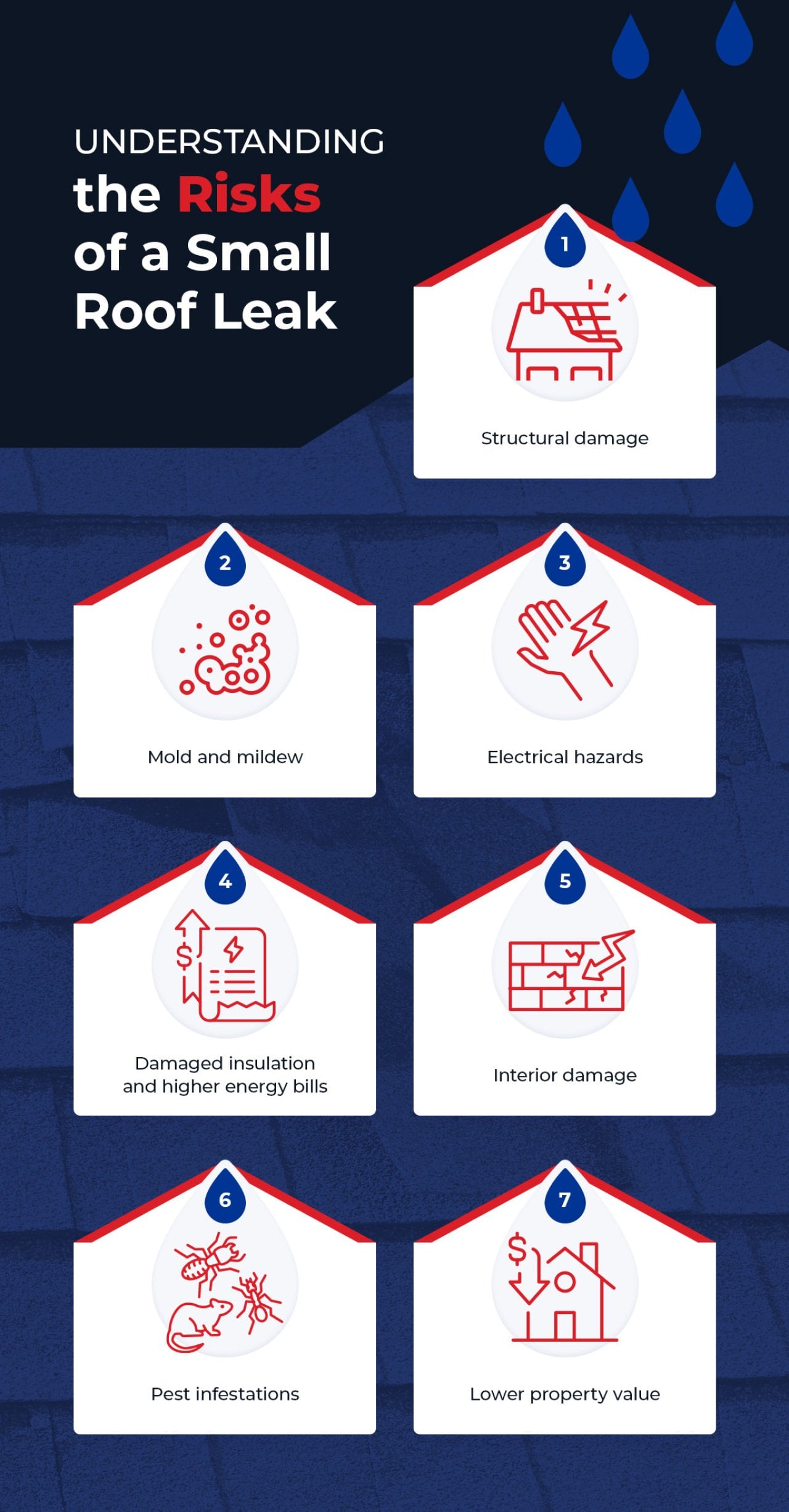 An infographic showing the risks of a small roof leak. 