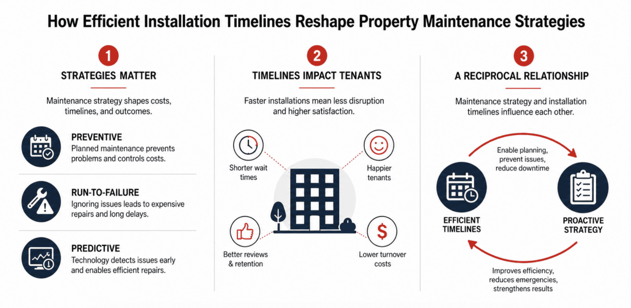An infographic detailing how efficient installation timelines optimize property maintenance strategies.