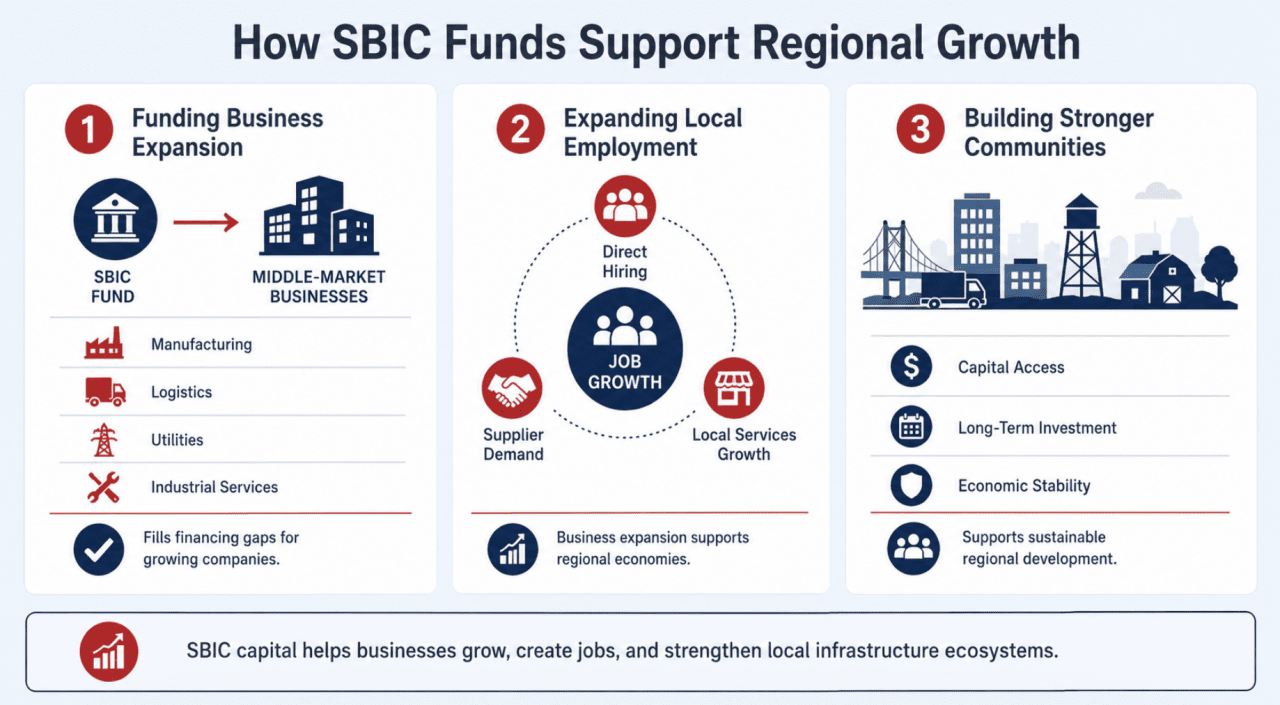 An infographic showing the process on how SBIC funds support regional growth.