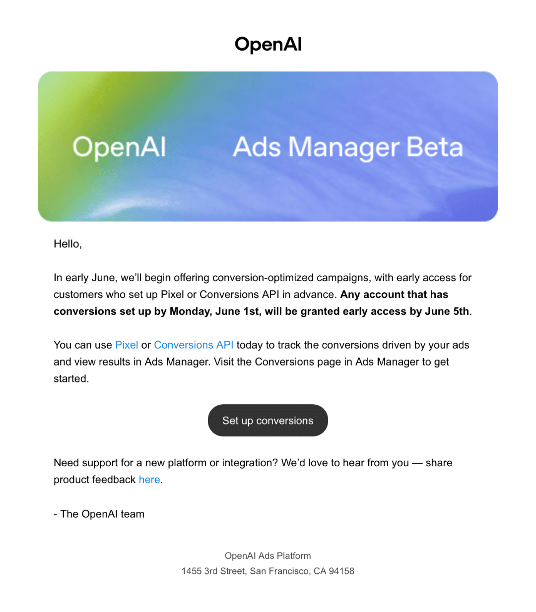 OpenAI's offering of conversion-optimized campaigns.