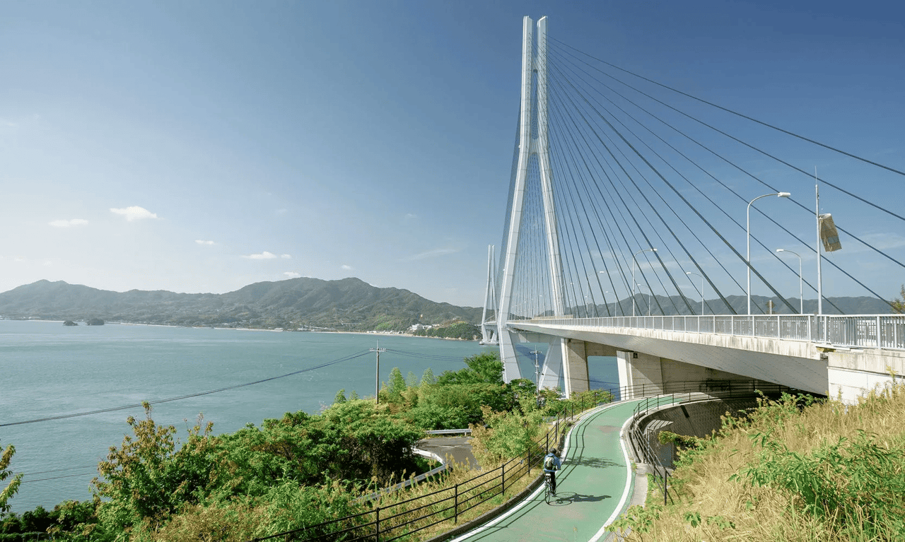 A view of the Tatara Bridge in Hiroshima Prefecture, Japan.