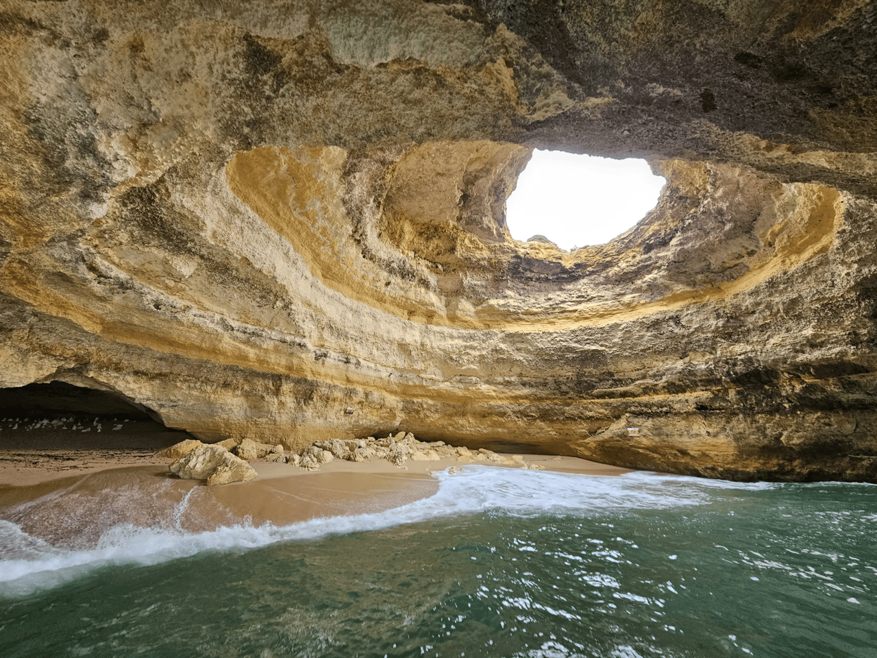 A view of the Benagil Cave on the Algarve coast in Portugal.