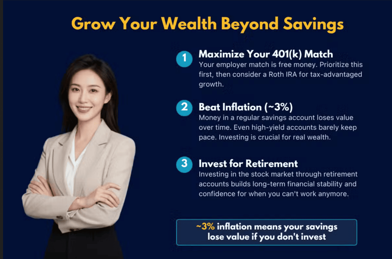 A poster showing ways on how to grow wealth beyond savings.