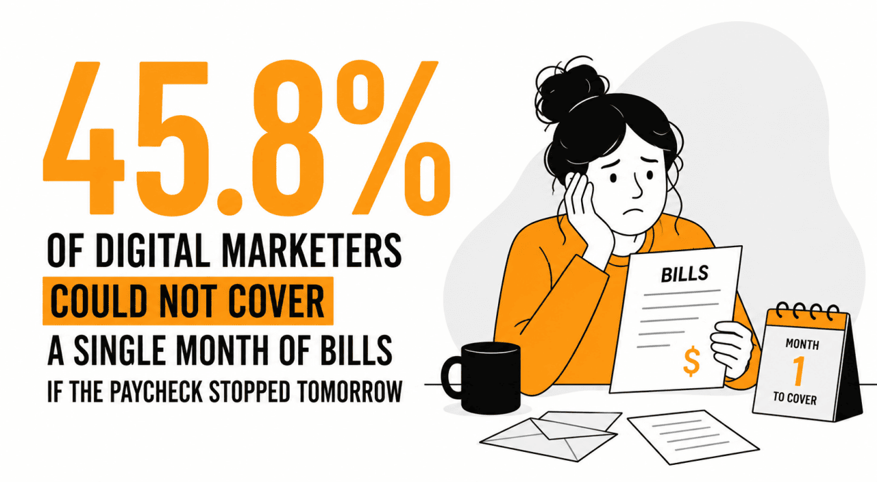 An infographic stating that 45.8% of digital marketers could not cover a single month of bills.