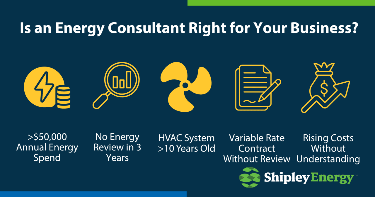 An infographic showing the key indicators that an energy consultant is right for your business.