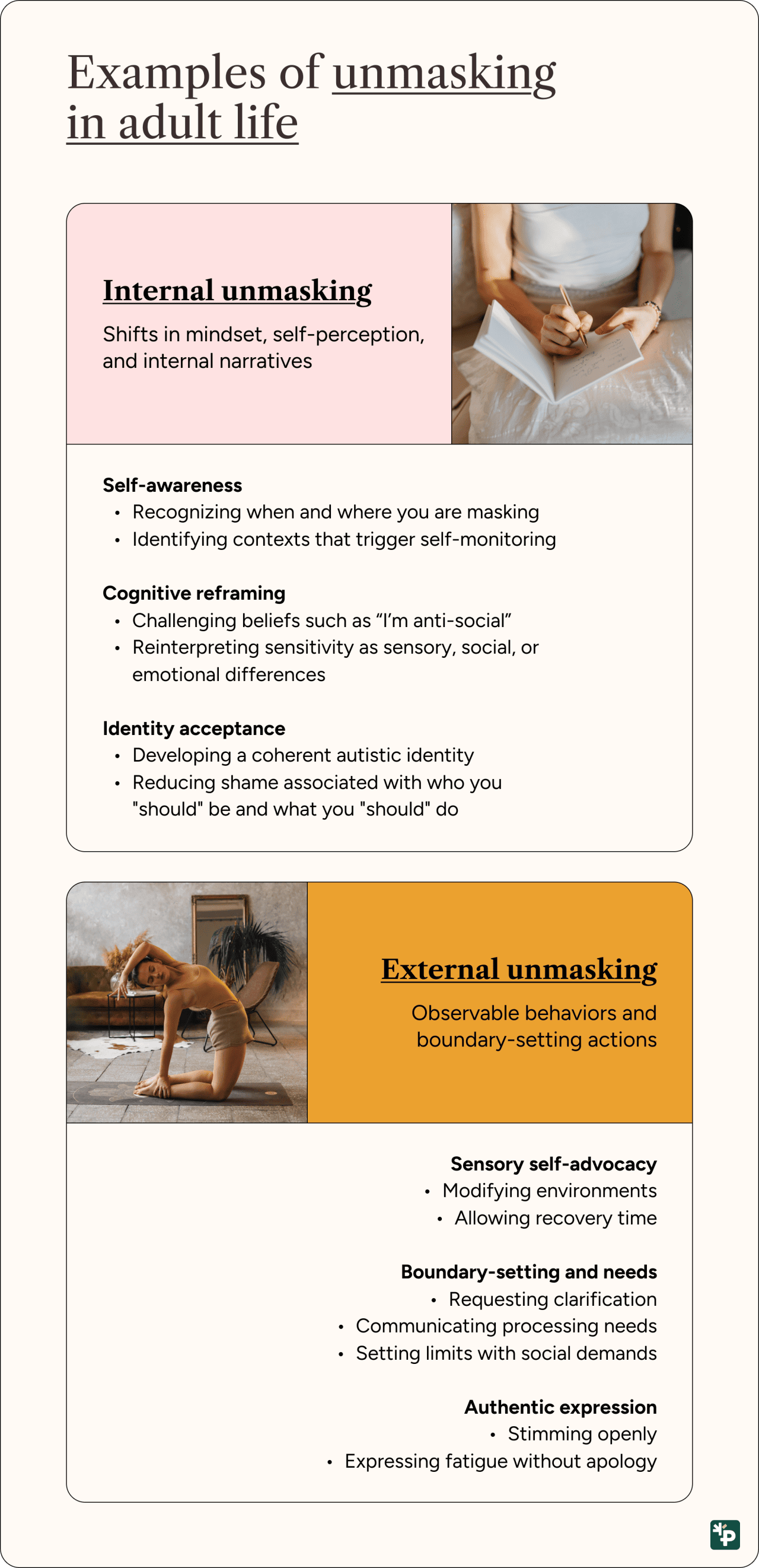 Infographic showing examples of unmasking in adult life.
