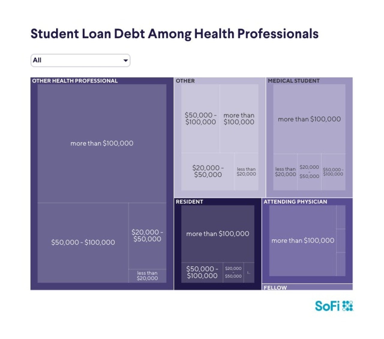 A data graphic visualizing student loan debt among health professionals.