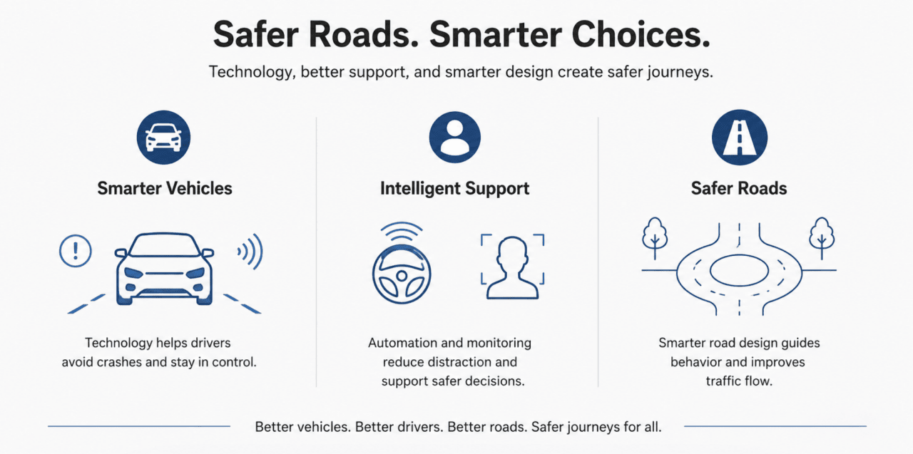 An infographic defining how smarter vehicles and safer roads are beneficial.