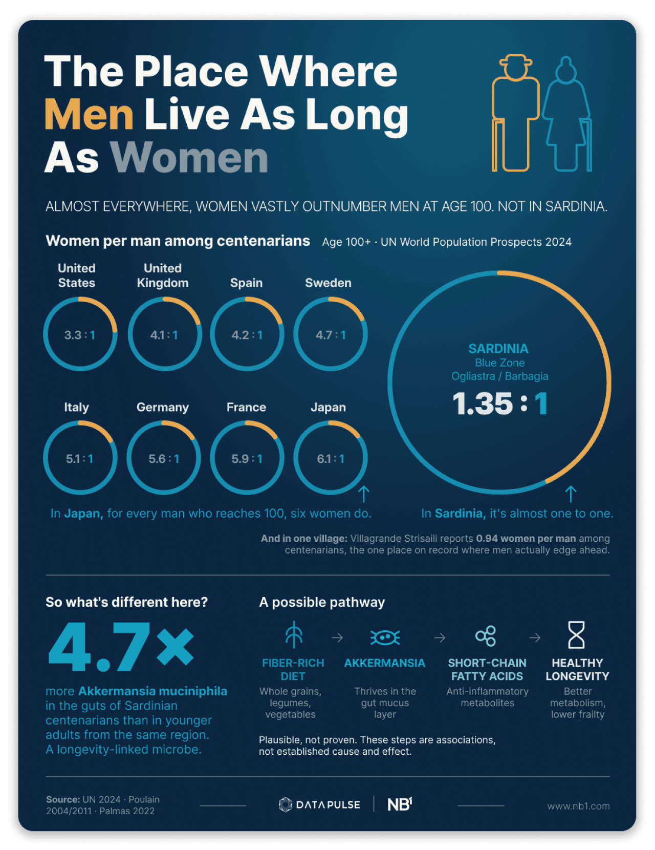 An infographic revealing data overview of Sardinian population and life expectancy between its men and women.