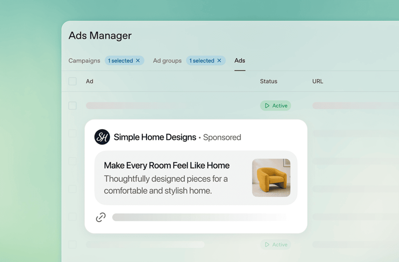 A screenshot of a home design advertisement from ChatGPT's Ads Manager.