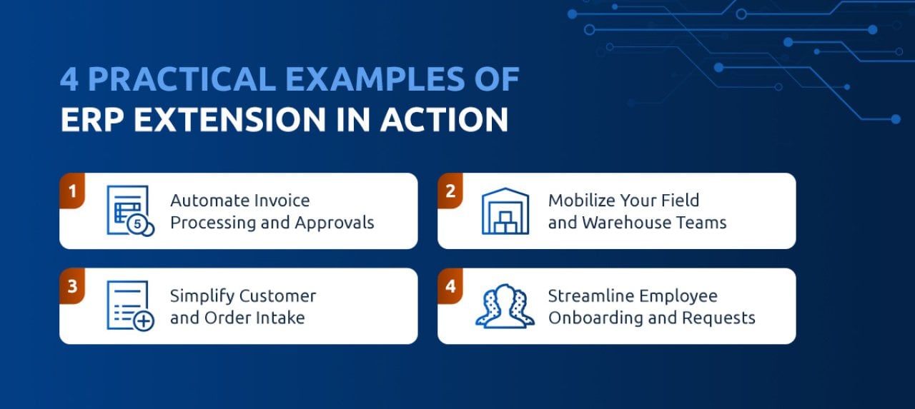 A poster listing the practical examples of an ERP extension in action.