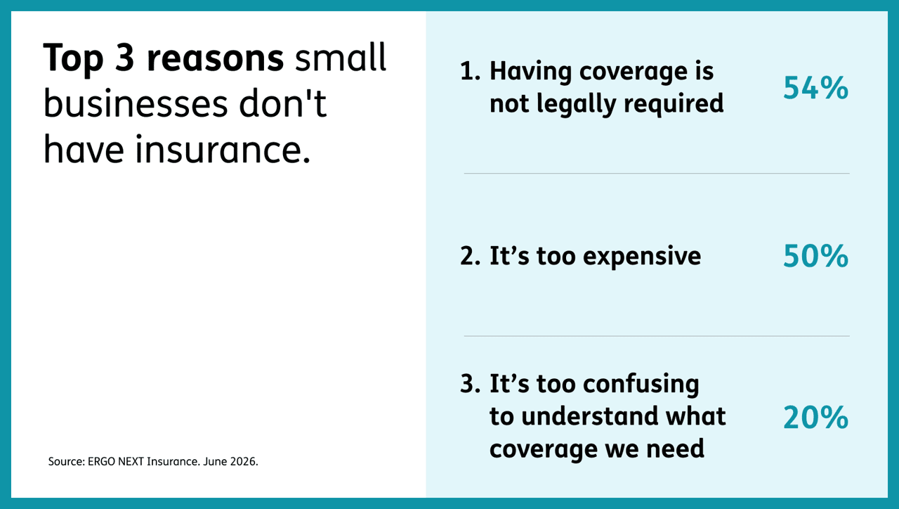 Infographic reporting the top 3 reasons small businesses don't have insurance.