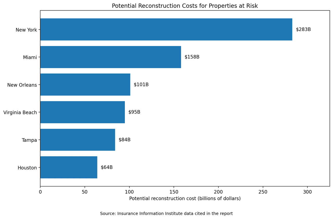 A data bar graph revealing the potential reconstruction costs for properties at risk.