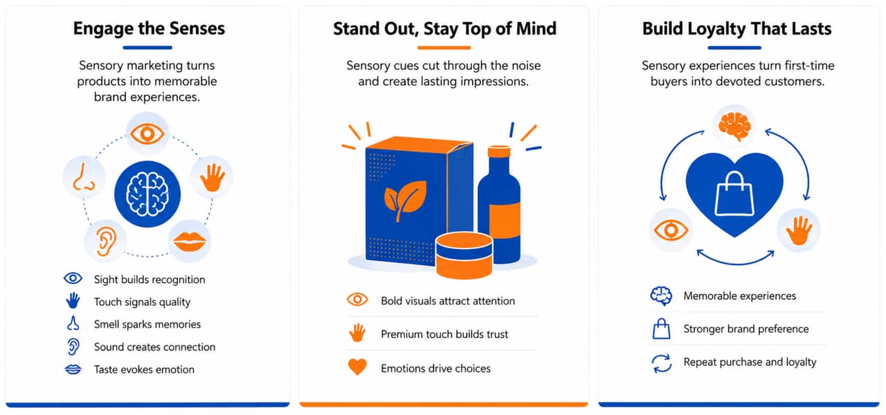 An infographic reporting on the strategy of sensory marketing.