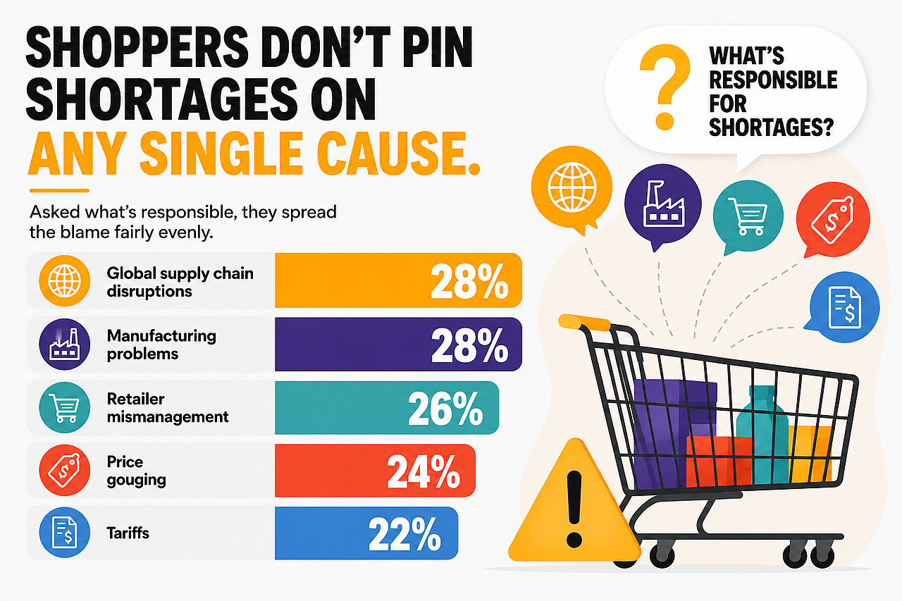 An infographic showing shoppers' opinion on causes of retail shortages.