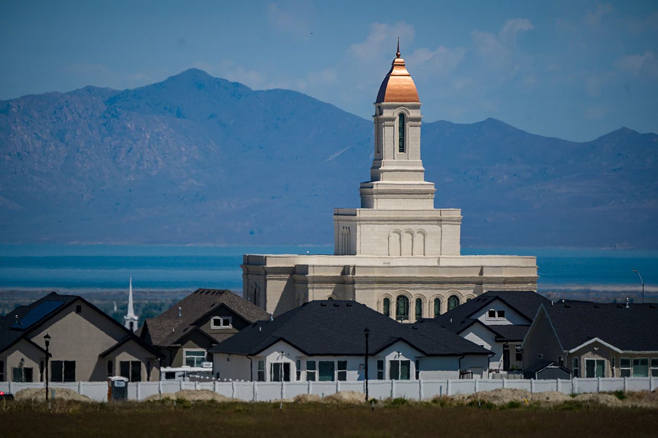 The Deseret Peak Temple in Tooele. Former church President Russell M. Nelson launched an unprecedented push to build new temples.