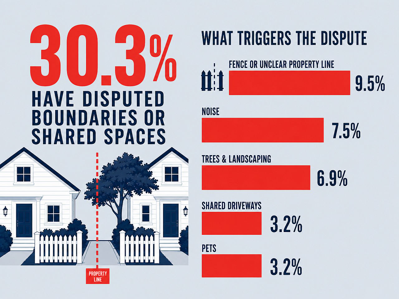 A data graphic reporting percentage of respondents who have disputed boundaries or shared spaces.