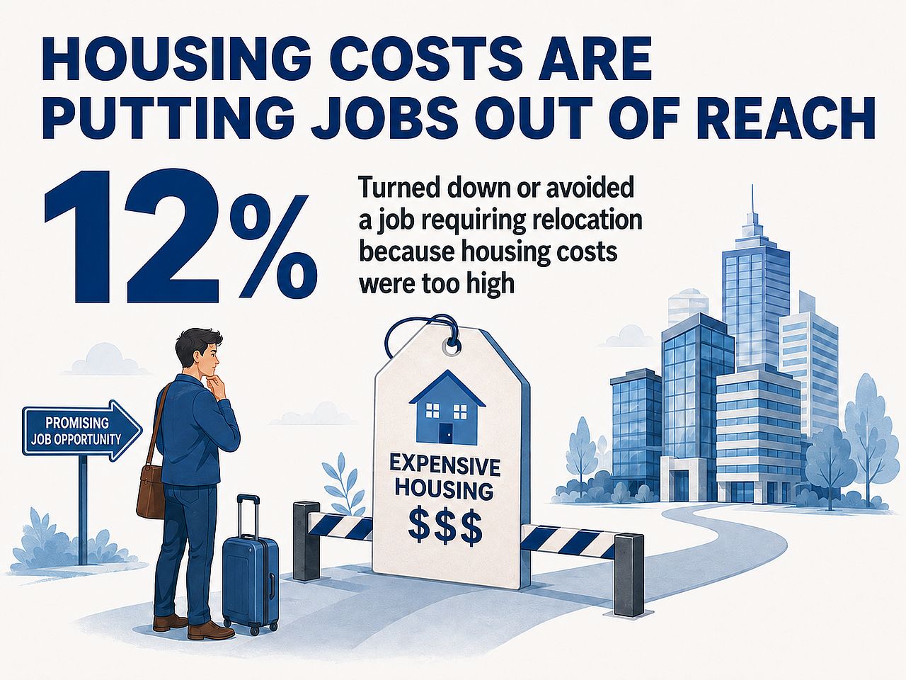 An infographic reporting data on how housing costs are putting jobs out of reach.