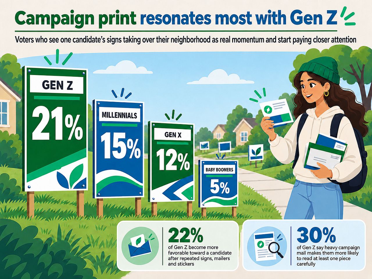 An infographic revealing data that campaign print resonates most with Gen Z.