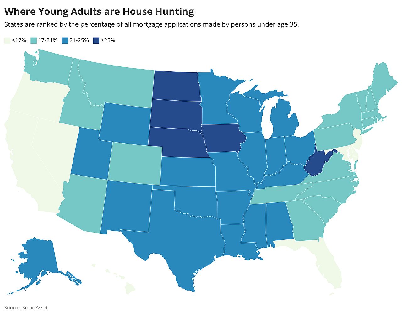 A data map of the US visualizing where young adults are house hunting.