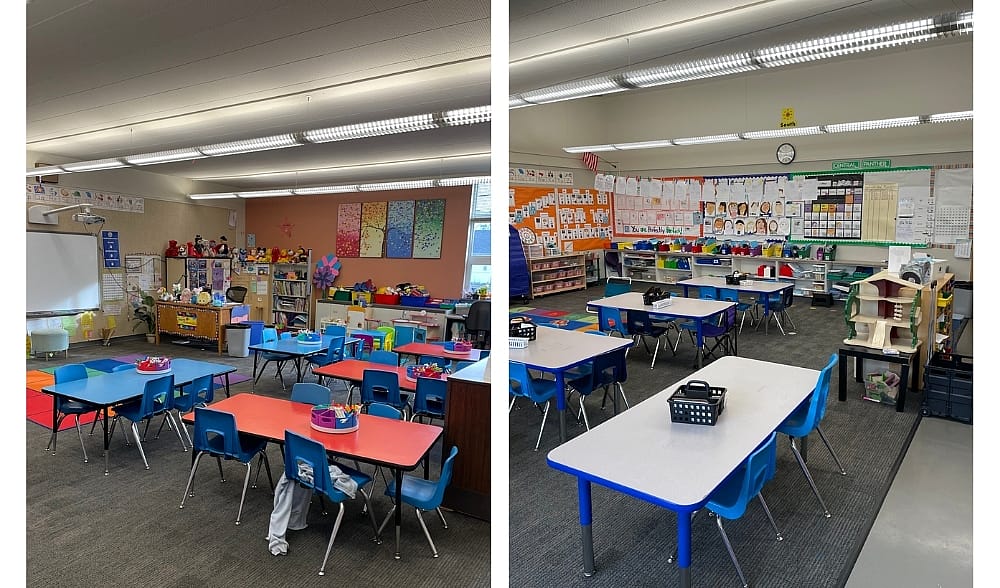 At Central Elementary School, students used to sit at desks in rows, even in kindergarten. Today, principal Joel Francik has opted for a more collaborative approach to seating, as seen in these first grade classrooms.