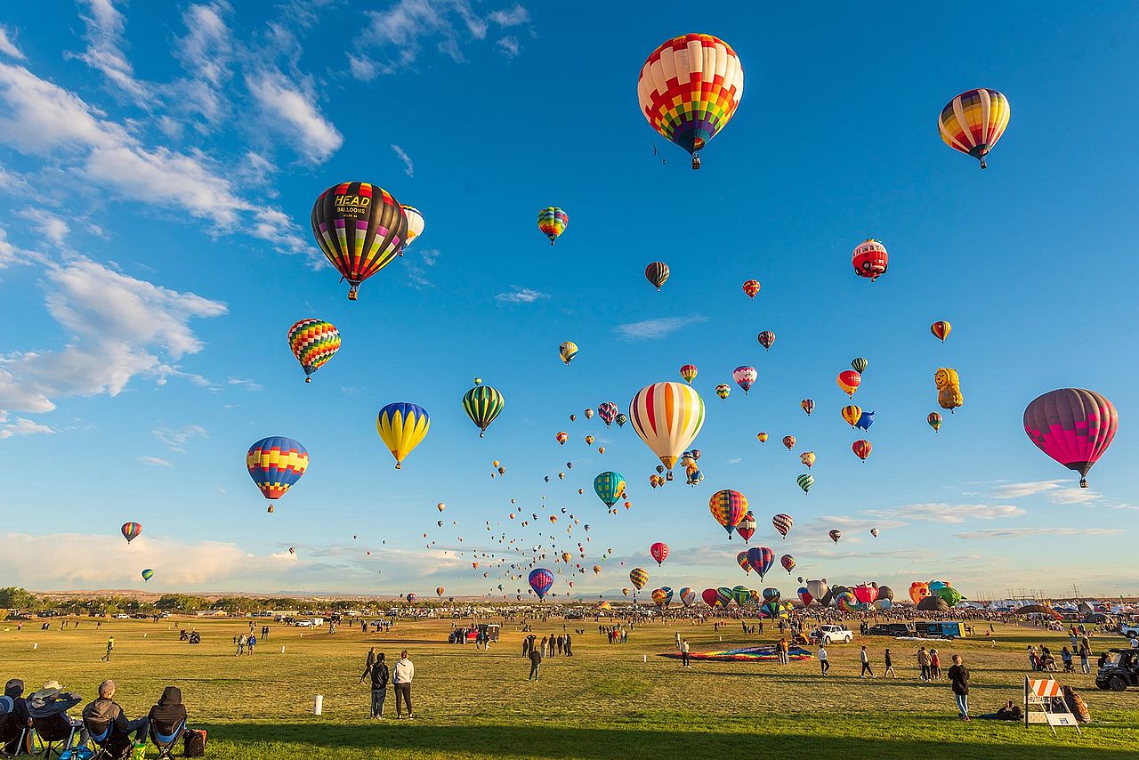 A view of balloons rising during the Albuquerque Balloon Fiesta Festival.