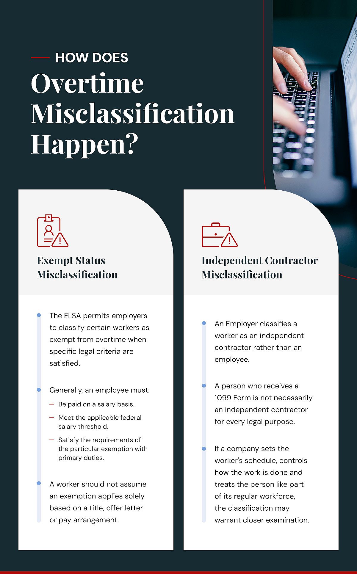An infographic explaining how overtime misclassification happens.