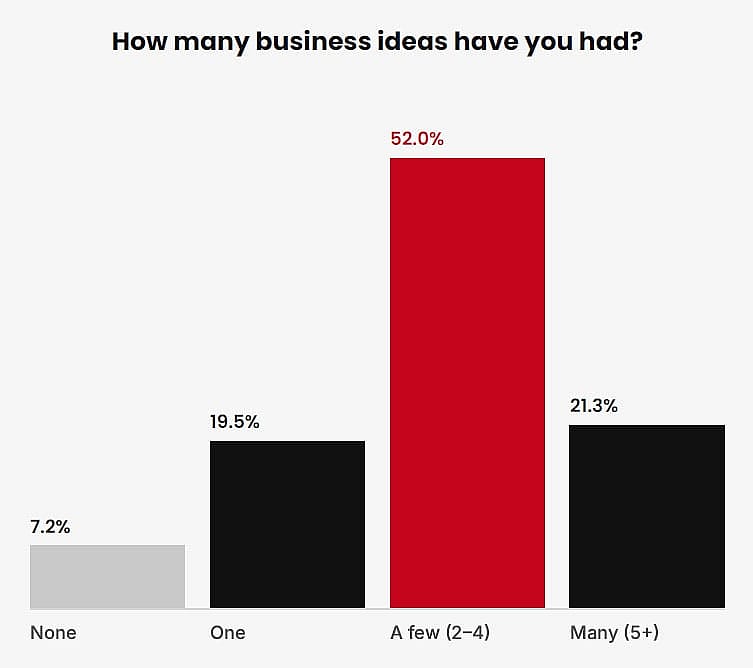 A data bar chart revealing the amount of survey respondents' business ideas.
