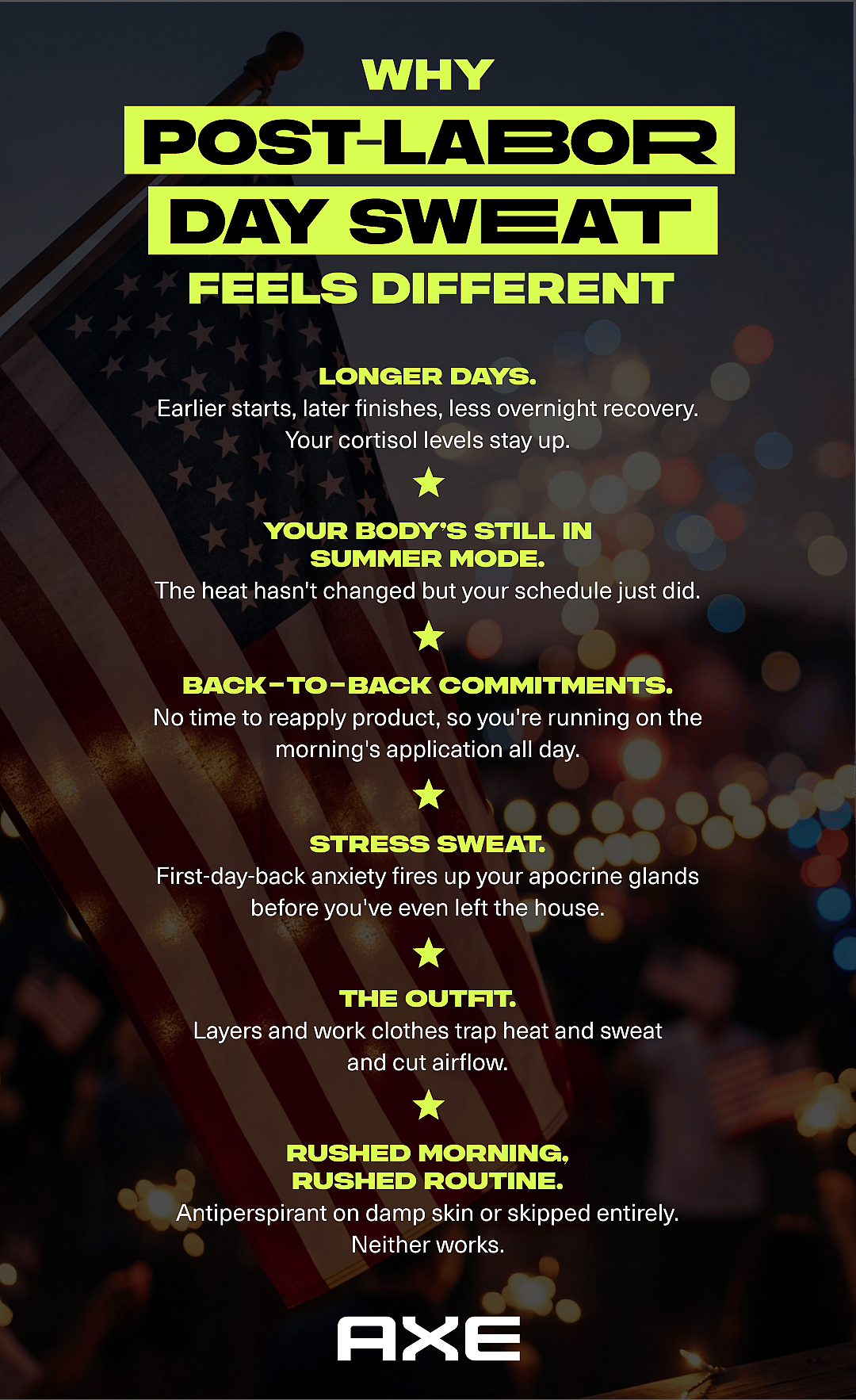 An infographic listing reasons why post-Labor Day sweat feels different.