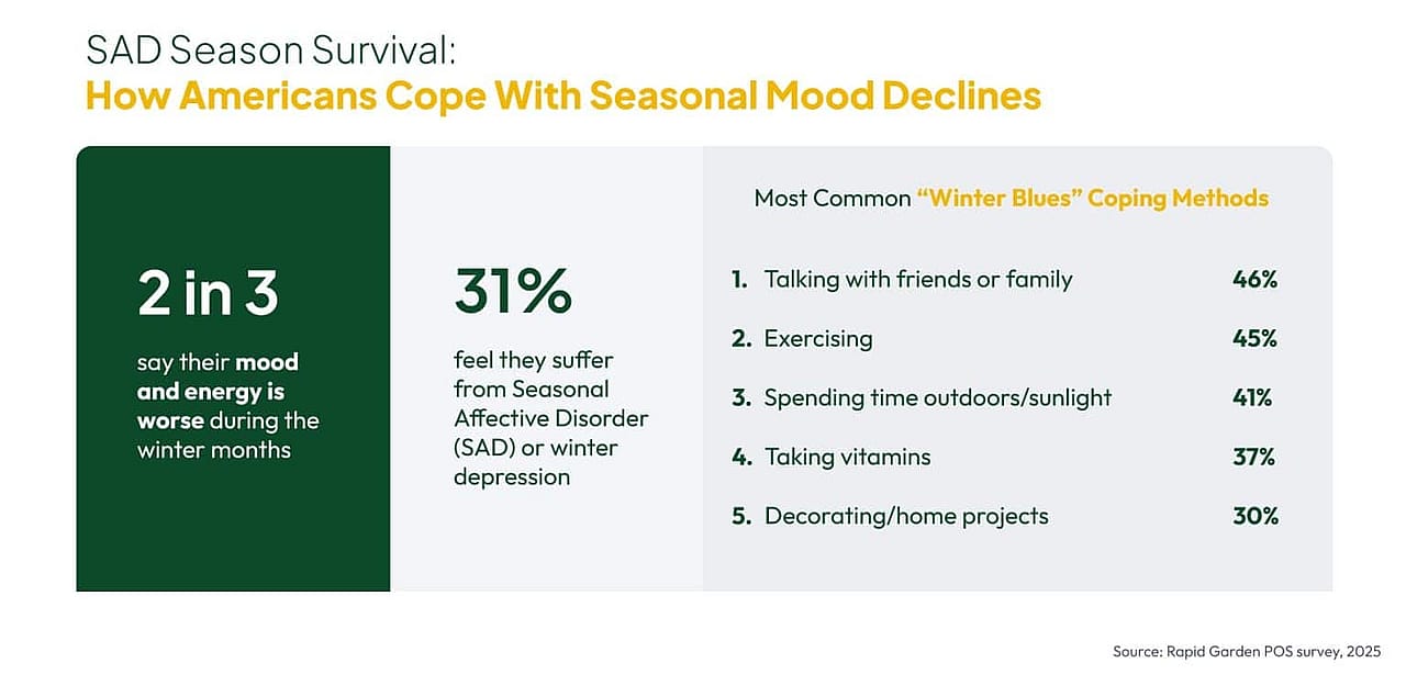An infographic showing how Americans cope with seasonal mood declines.