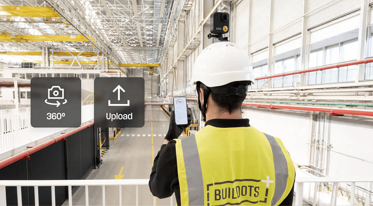 Workers capture 360-degree images for Buildots using sensors like cameras mounted on hard hats.