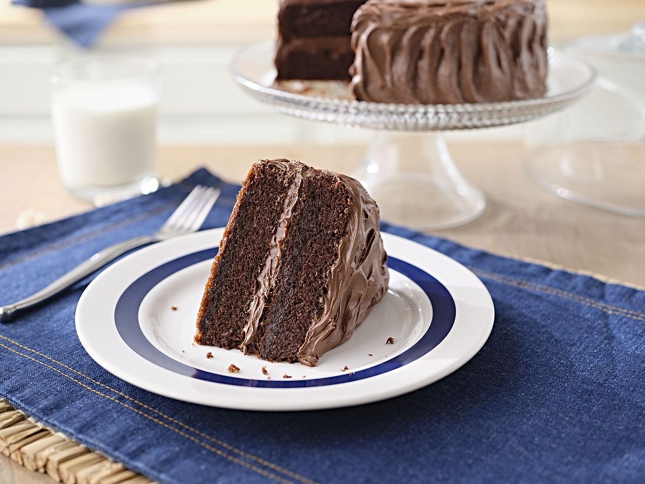 A slice of moist chocolate cake