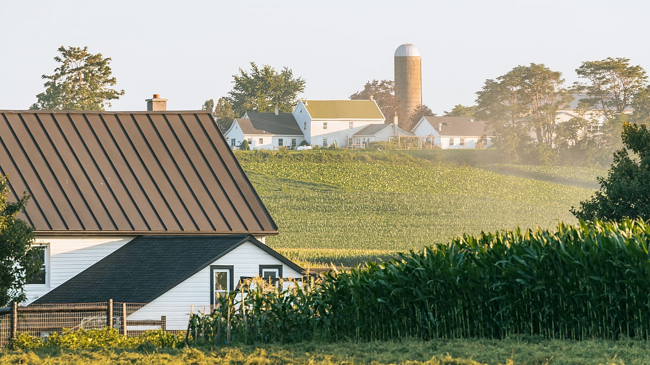 A scenic view of homes in Lancaster, Pennsylvania.