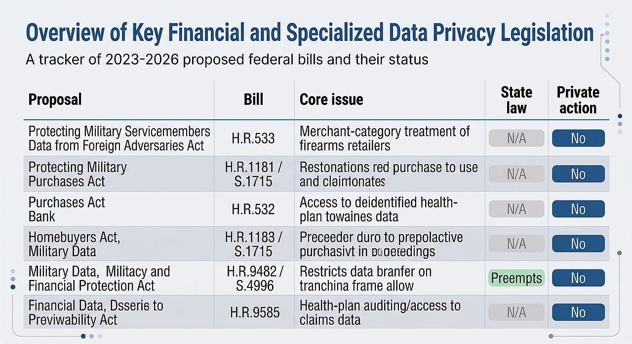 Infographic reporting the overview of key financial and specialized data privacy legislation.