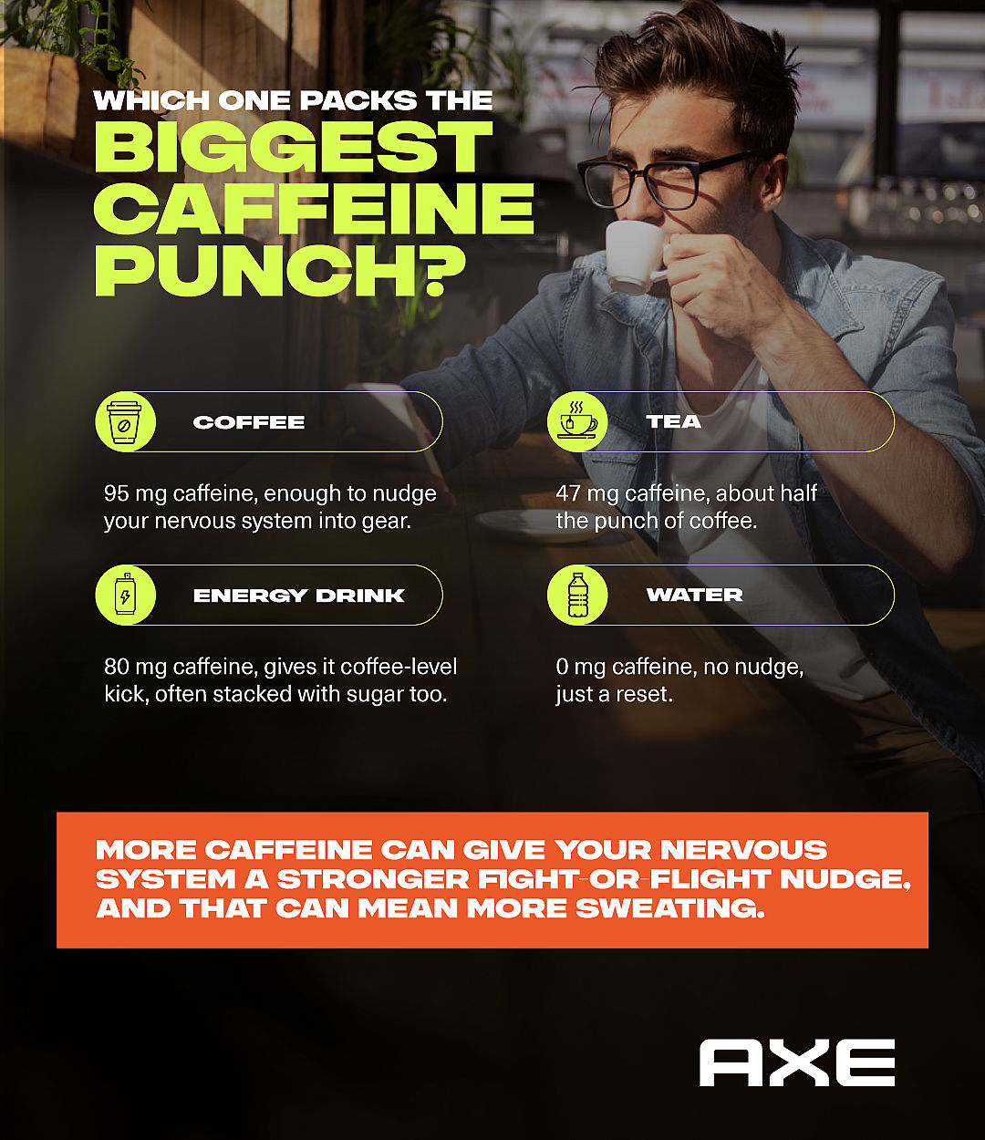 Infographic reporting which caffeine source packs the biggest punch.