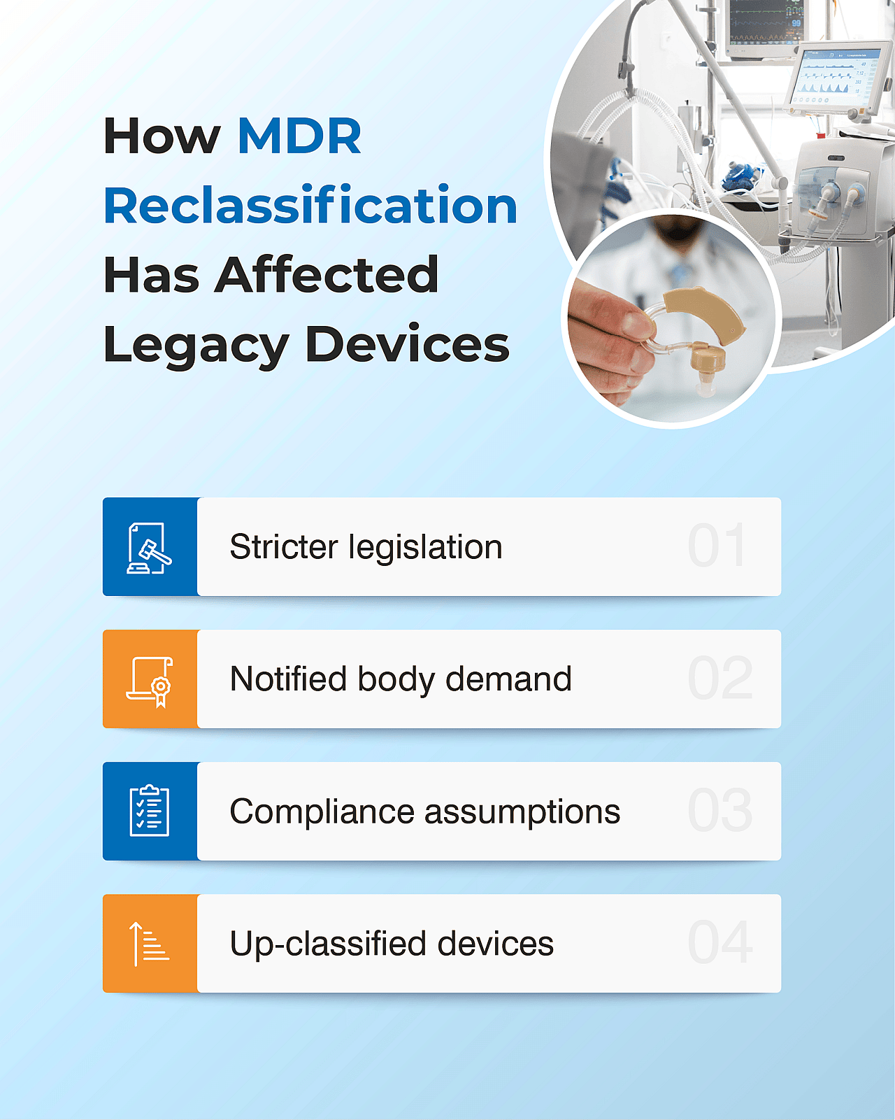 Infographic listing how MDR reclassification has affected legacy devices.