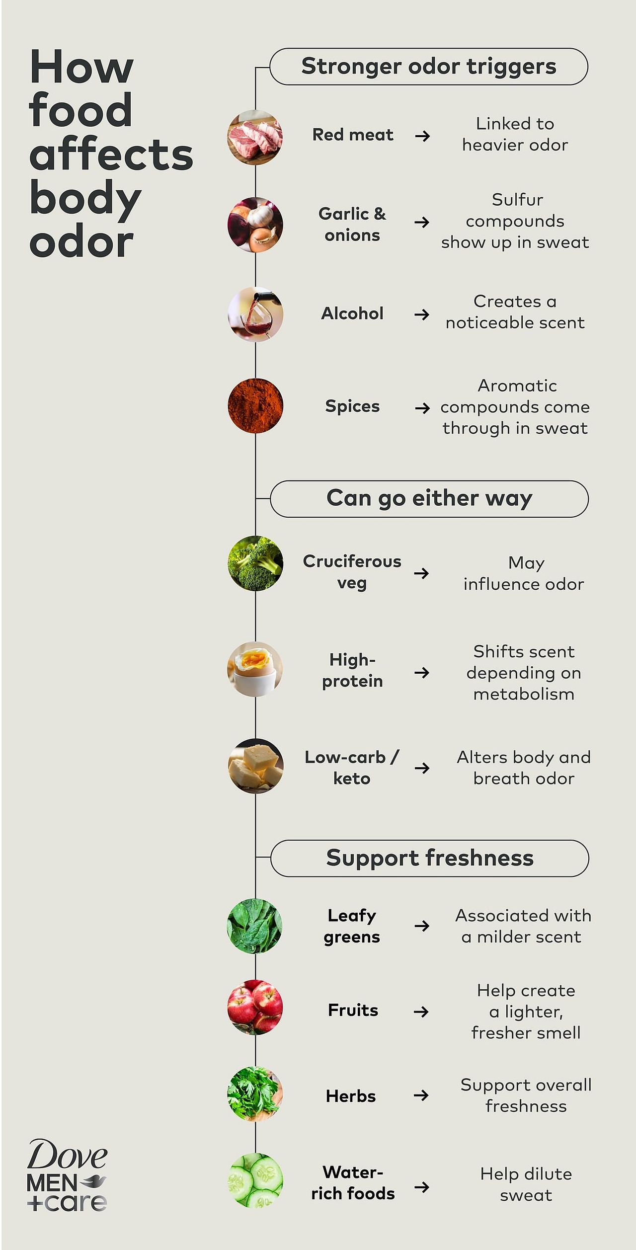 An infographic showing the process on how food affects body odor.