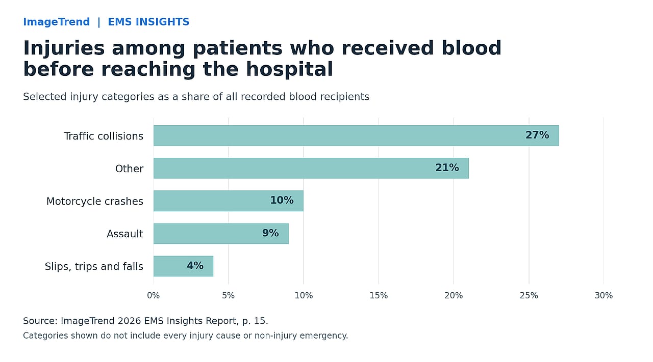 Injury categories among recorded blood recipients.
