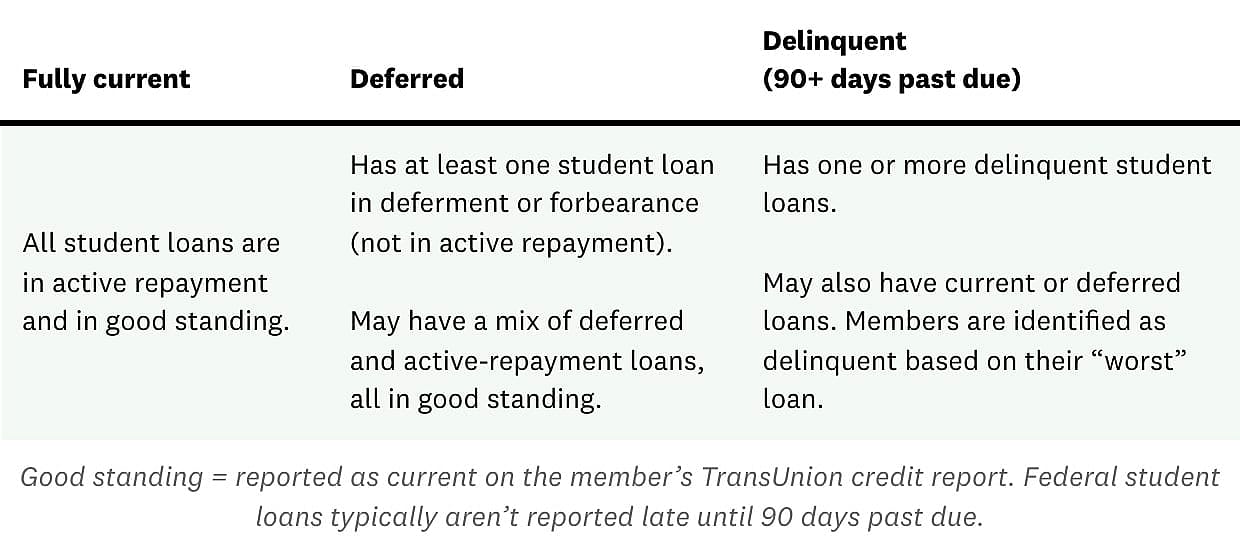 An infographic showing data on the population segments of student loan borrowers.