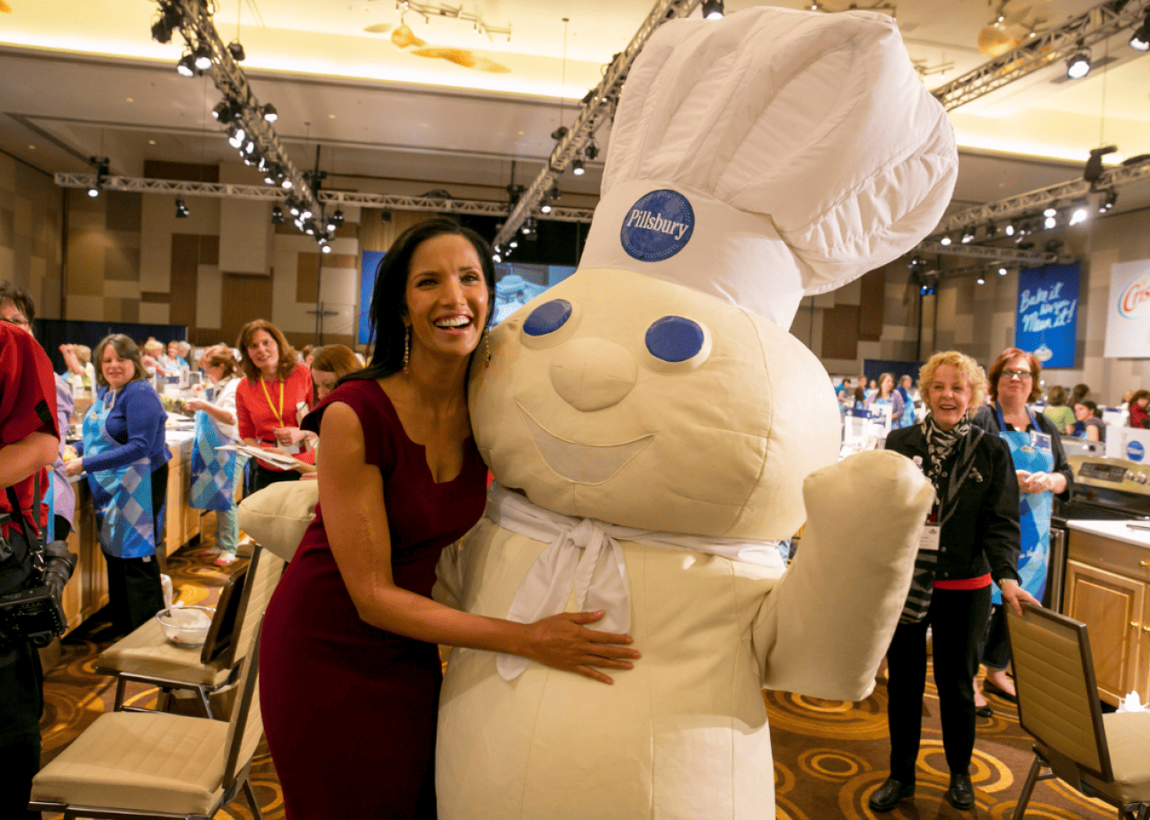 Padma Lakshmi with the Pillsbury Dough Boy.