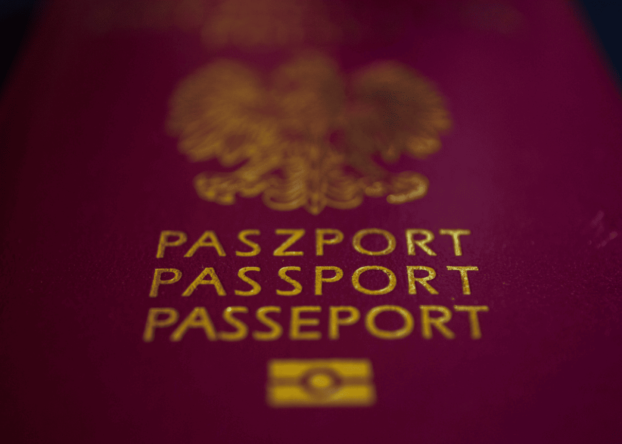 The front cover of a Polish passport. 