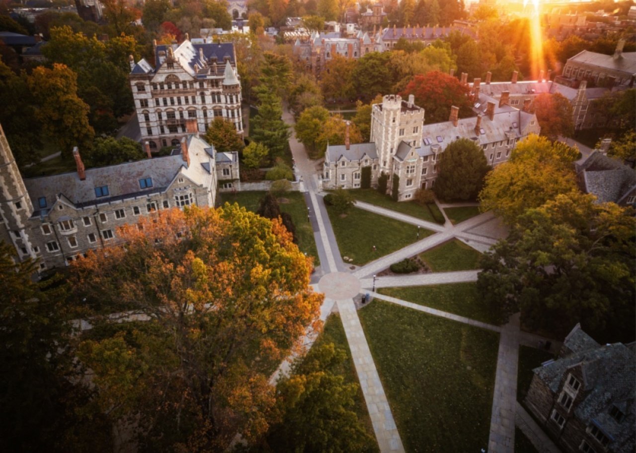Best value colleges in America An aerial view of sunrise over Princeton University.