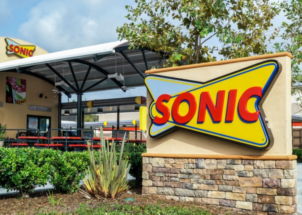 Sonic: Supersonic Bacon Double Cheeseburger with Mayo Sonic fast food restaurant.