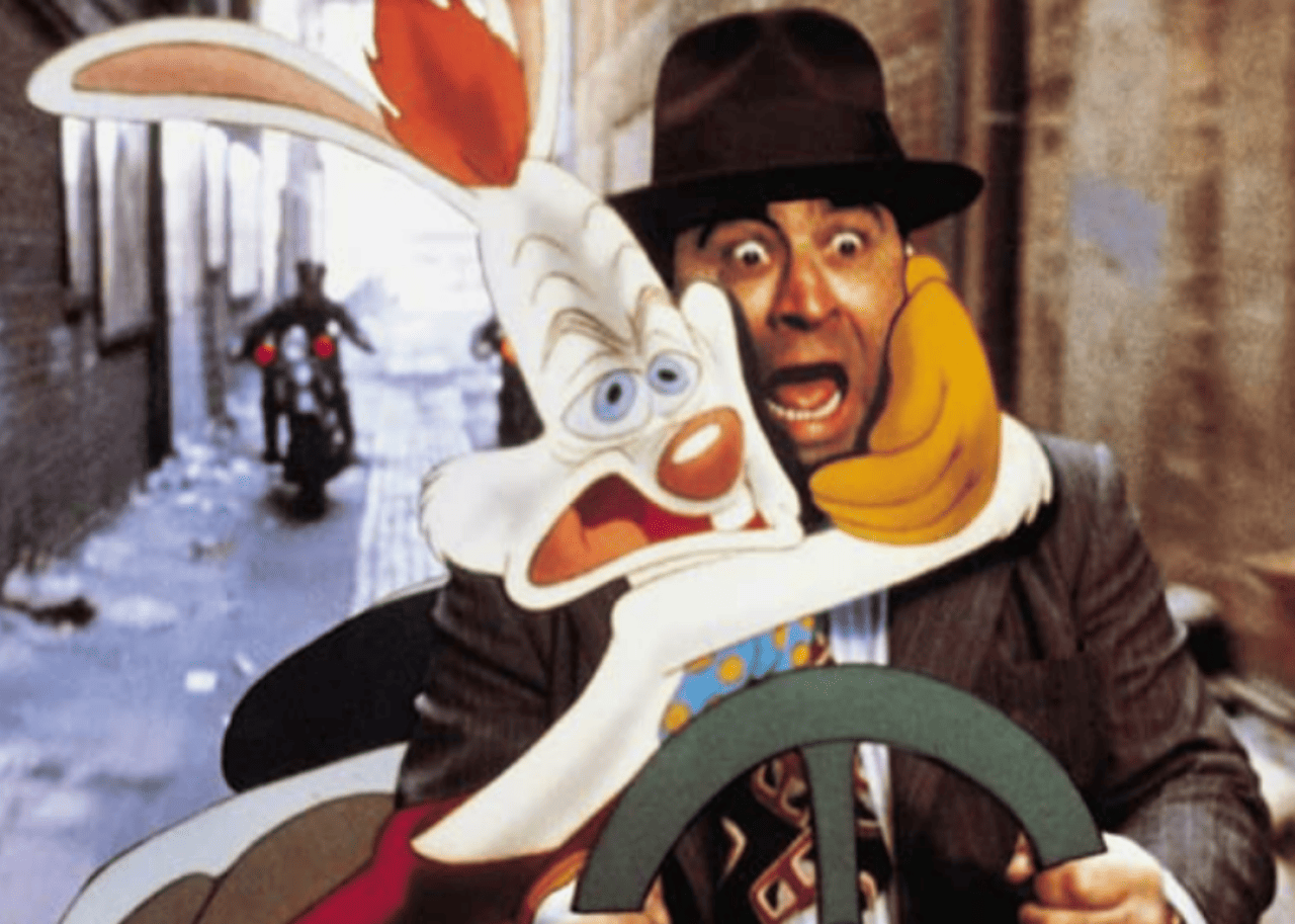 Bob Hoskins and Charles Fleischer in Who Framed Roger Rabbit.