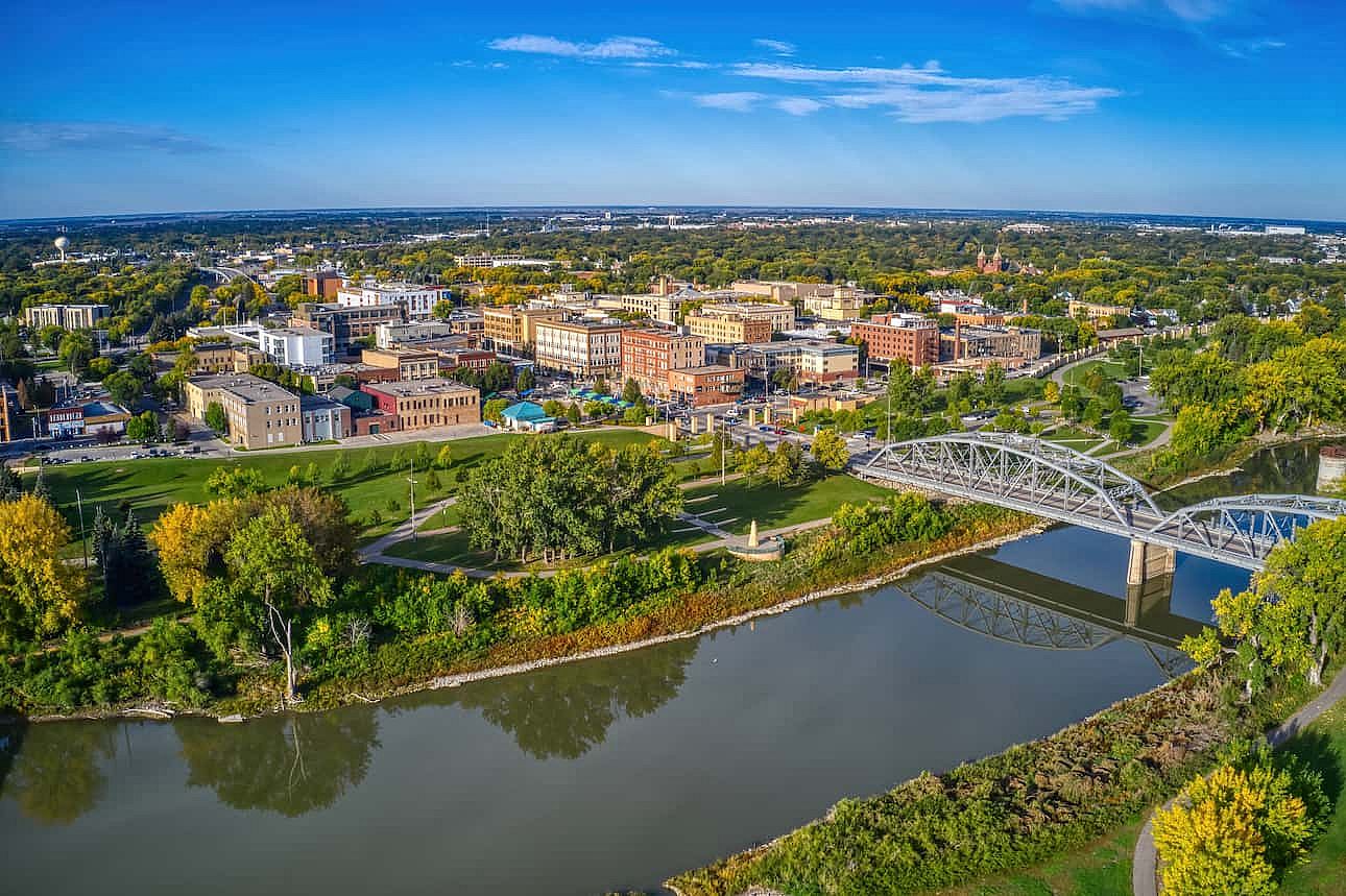 Aerial View of Grand Forks, North Dakota in Autumn