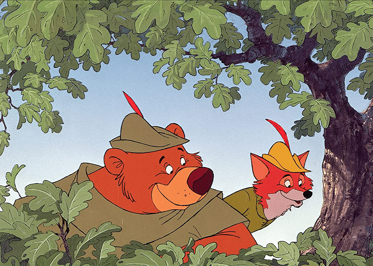 Brian Bedford and Phil Harris in a scene from "Robin Hood".