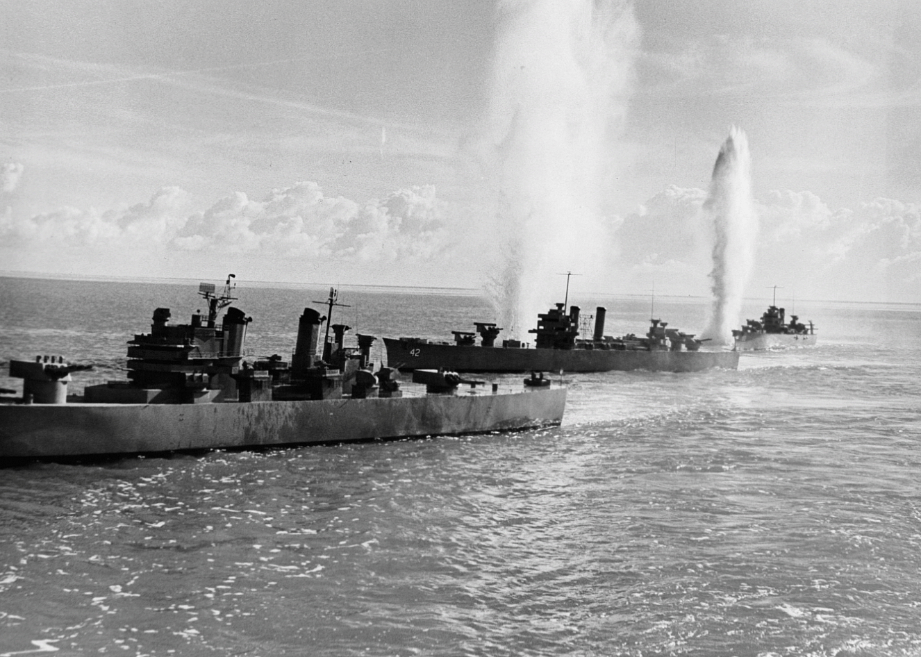 Aerial shot of warships from a scene in "In Harm's Way"