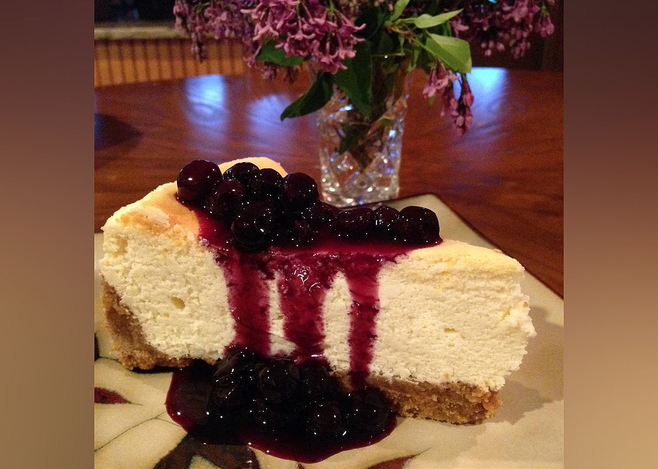 Lemon Souffle Cheesecake with Blueberry Topping