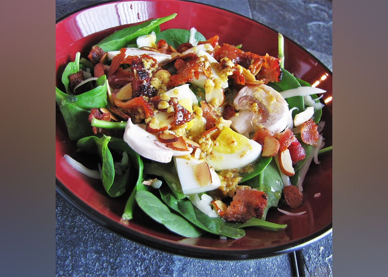 Spinach Salad with Warm Bacon-Mustard Dressing