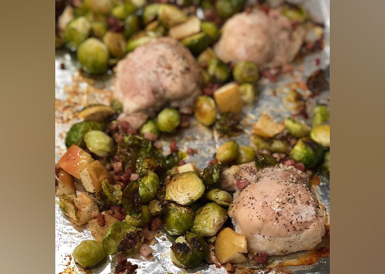 Chicken, Apple, and Brussels Sprout Sheet Pan Dinner